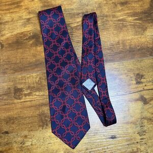 Christian‎ Dior Necktie Navy Blue Red Chain Silk Men's Tie Business Formal